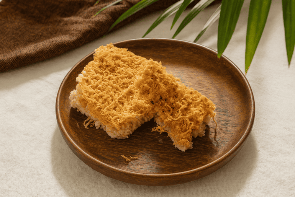 Crispy and golden, Com Chay is a beloved Vietnamese snack made from scorched rice, often topped with savory shredded pork and rich chili sauce